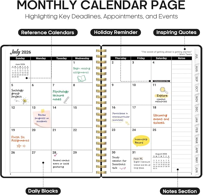 Taja Planner 2026-2027, 8.5" x 11" Calendar Planner, Jul 2026-Jun 2027 | Letter Hardcover Weekly & Monthly Academic Year Planner, Large Planning Agenda With Tabs, School & Office Supplies, Black