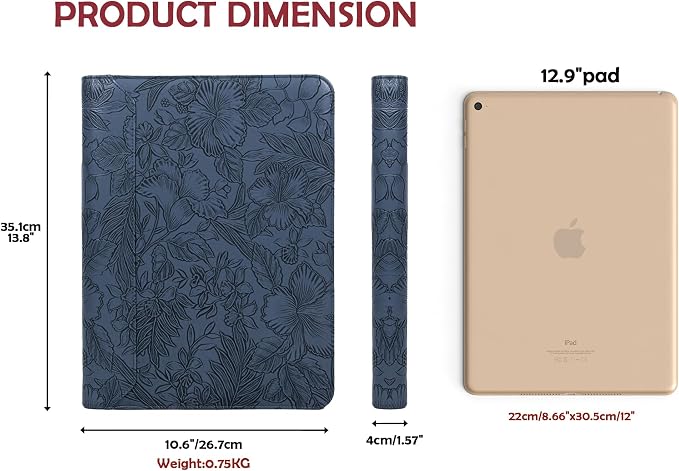 AZXCG Embossed Padfolio for Women,Zippered Padfolio with 3 Ring Binder,Business Portfolio Organizer for Women with A4 Writing Pad Holder, Leather Portfolio Binder for Business,School,Work