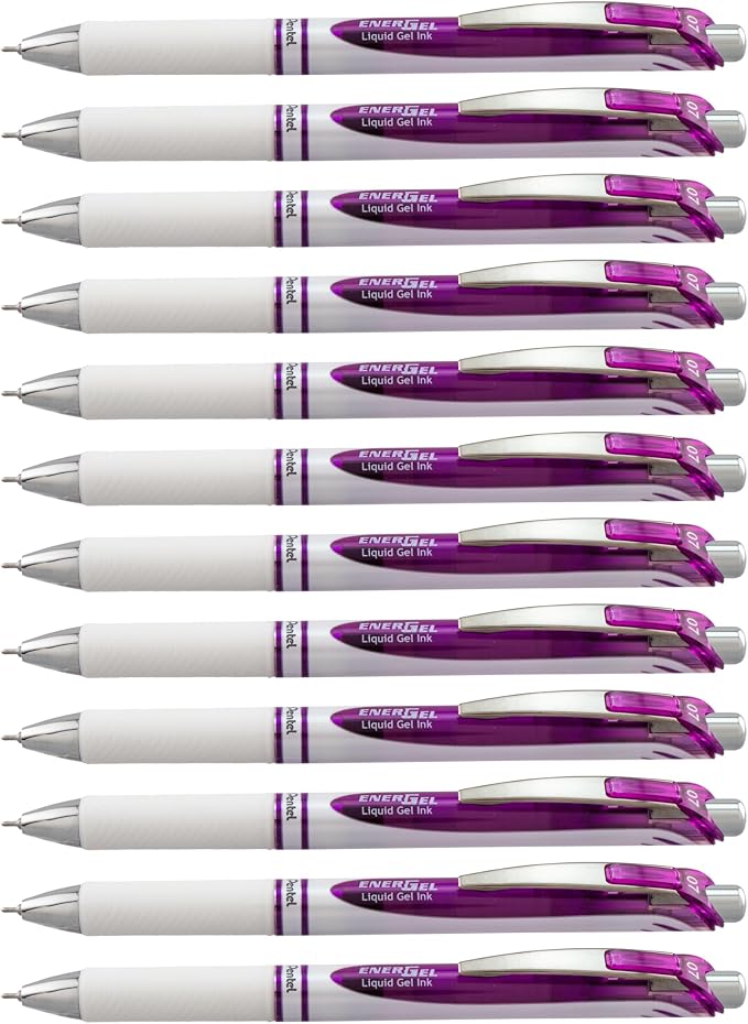 Pentel Gel Ink Pen, Pearl Retractable Gel Pen, (0.7mm) Medium Point, Needle Tip, Violet Ink, 12 pack (BLN77PW-V)