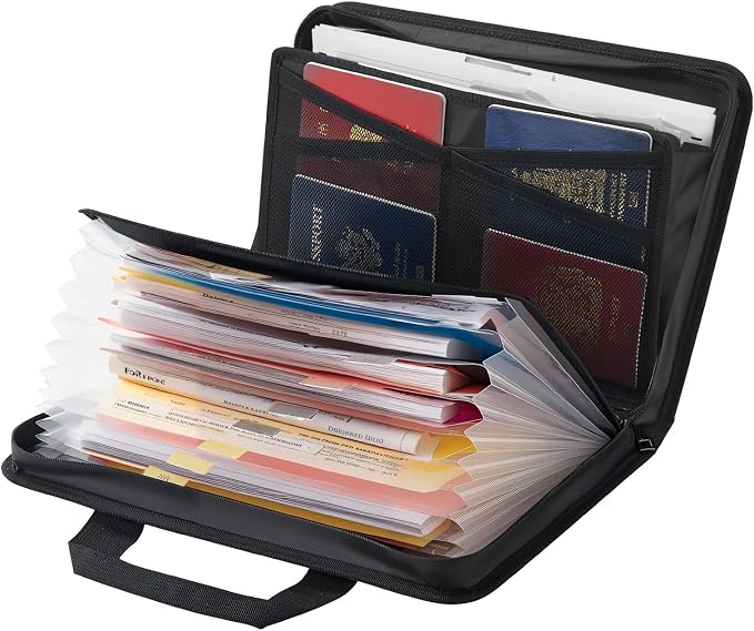 VEVOR Fireproof Document Bag, 1832 ℉ Heat Insulated Fireproof & Waterproof Bag, Portable Multi-Layer File Storage Security Organizer Home Office Travel Use, for Passports, Important Documents, Files