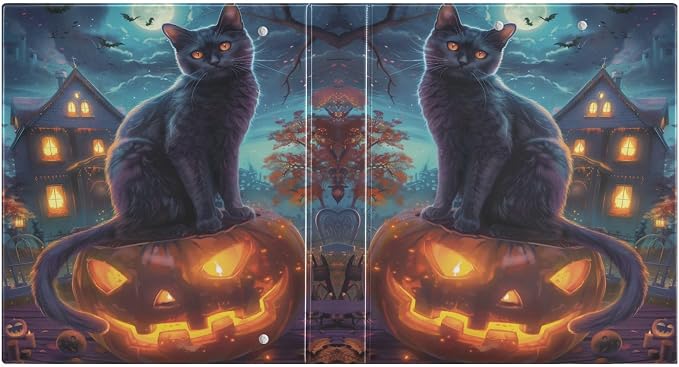 Halloween Cat Pumpkin 1.5 Inch 3 Round Ring Binders with Pocket Clip, Holds 200 Sheets Documents for Office Classroom Student Organization Hard d Ring Binders with Printed