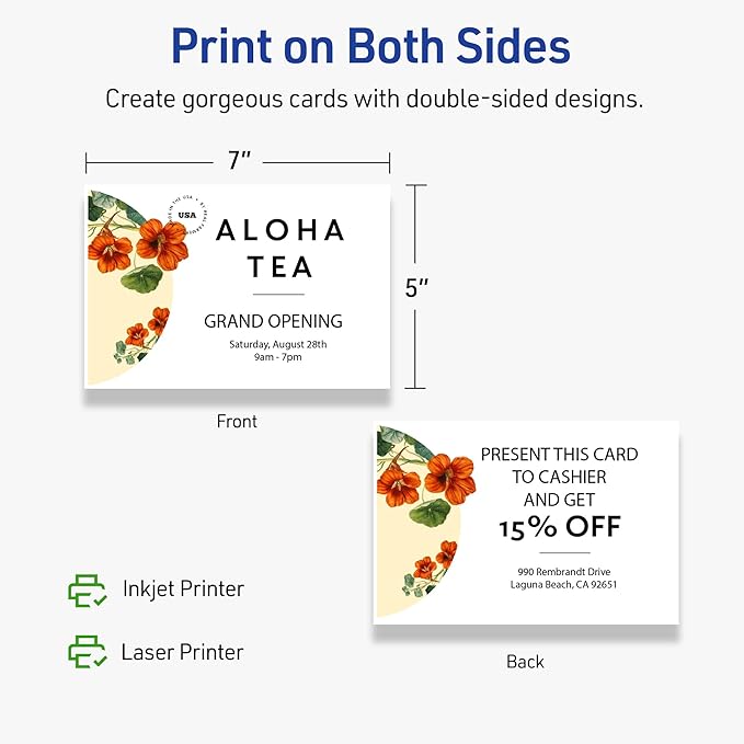 Avery Printable Rectangle Cards, Sure Feed Technology, 5" x 7", Matte White Cardstock, Laser/Inkjet Printable, 50 Total, Great for Invitations and Thank You Messages