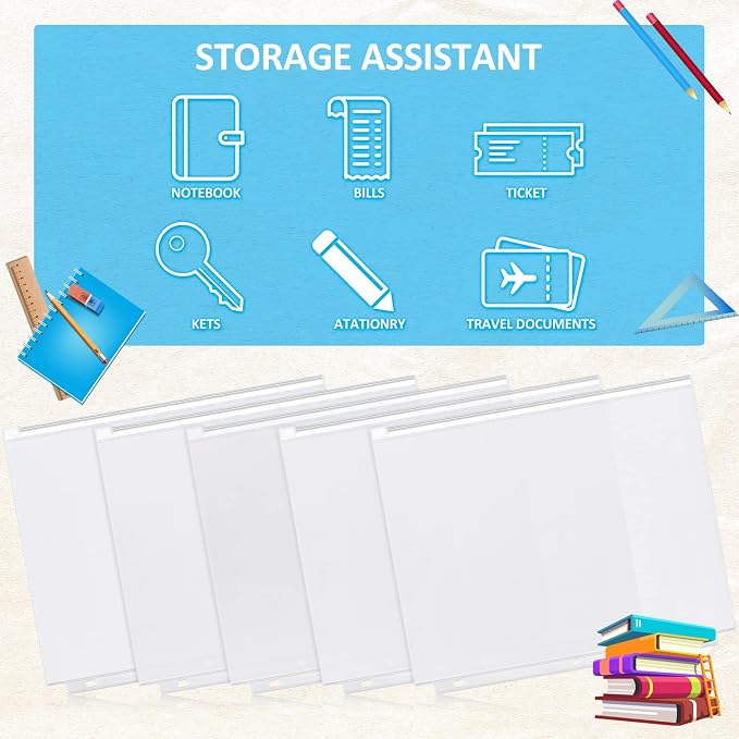 Zonon 30 Pcs A4 3 Rings Tansparent Zipper Binder Pouches Clear Binder Pockets with Zipper Folders Waterproof PVC Loose Leaf Bags Filling Bags for Pen Pencil Notebooks File Document