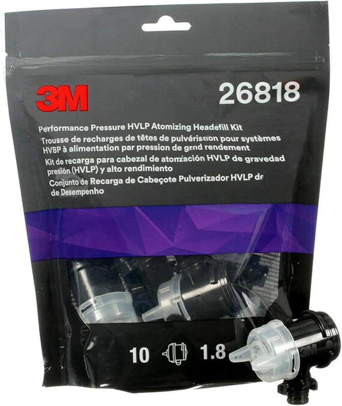 3M Performance Pressure HVLP Atomizing Head Refill Kit, 26818, Size 1.8 | Clear; for use with 3M Performance Industrial Spray Gun; 10 Pack