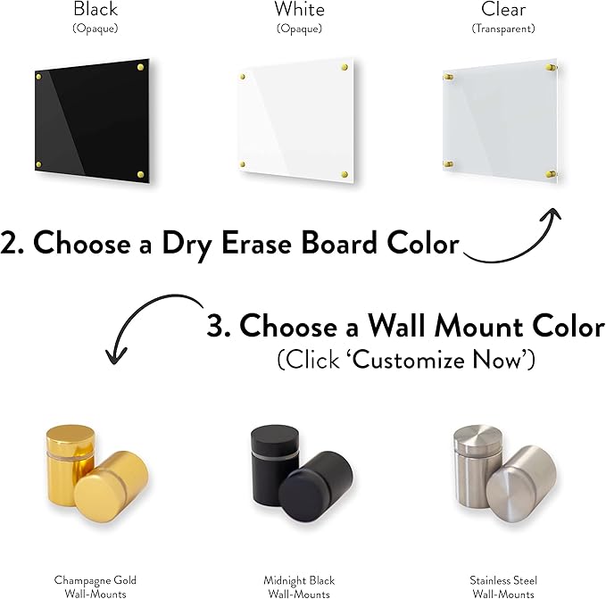 Acrylic Dry Erase Board for Wall with Stylish Border - Shipped Next Day, Made in USA, Non-Magnetic Whiteboard, Wall Mounted Board, Easy to Clean (Black - 16x20)