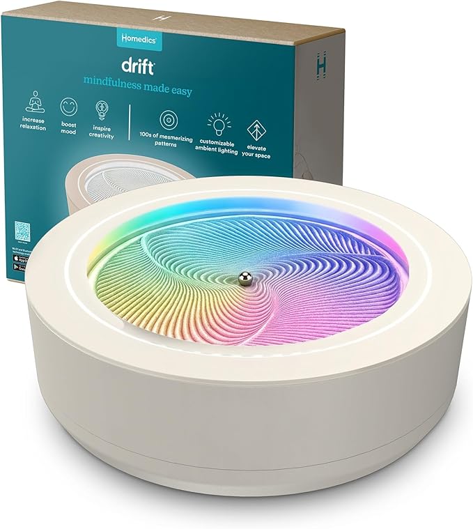 Homedics Drift 11” Sandscape – Version 2.0 with Updated Connected Experience, Smart Wi-Fi Zen Table Décor, LED Ambient Light, Modern Sand Art for Relaxation & Mindfulness, Home & Office Calm Décor