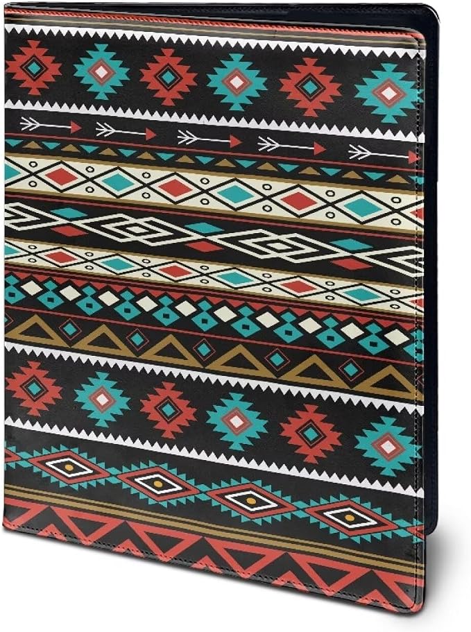 Dreaweet Southwestern Navajo Leather Portfolio Folder Native American Ethnic Tribal Geometric Padfolio Interview Legal Document Organizer,Business Card Holder Included Letter Sized Writing Pad