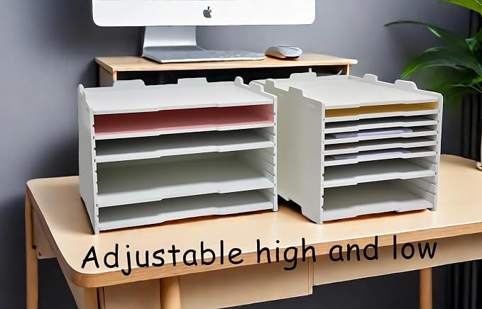 YFS 6 Tier-Desk File Organizer, Stackable Paper Tray, Printer paper Storage for Office, Sorter Organizer for Letter/A3 Office File Folder Holder -White (Horizontal-6tray(with 5 Adjustable Shelves))