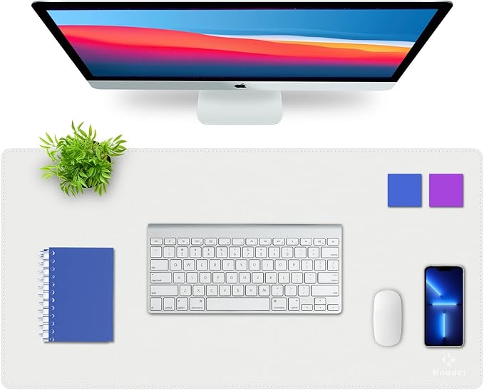 K KNODEL Desk Mat, Blotter, Dual-Sided Office Desk Pad, Waterproof Desk Mat for Desktop, Desk Blotters, PVC Leather Pad Protector (White, 31.5" x 15.7")