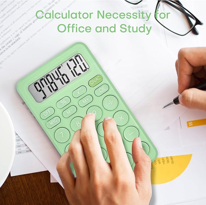 Cute Calculator, Basic Four Function Calculator for Teachers Students Basics Office, Small Handheld Calculators, 8 Digit with LCD Display, Sensitive Button, 5.5×3.2 inches Light Green