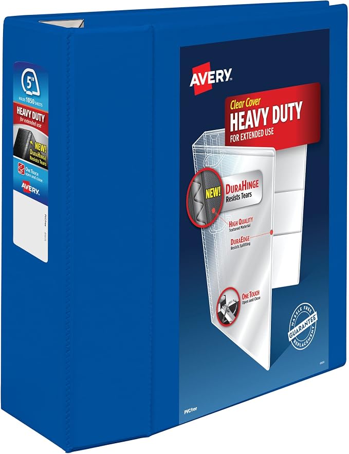 Avery® Heavy-Duty View 3 Ring Binder, 5", 1 Pacific Blue Binder | For Heavy School, Home and Office Use, Tear-Resistant Spine, DuraEdge Split-Resistant Sides, Four Interior Pockets