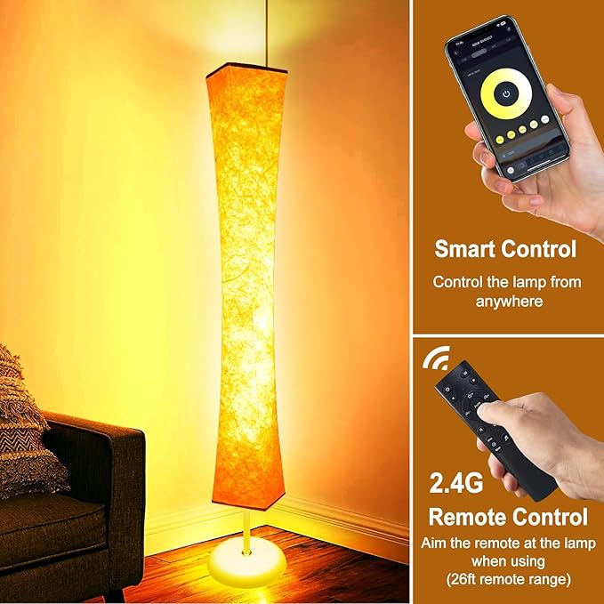 WORLD WIN Floor Lamp, 61'' Smart RGB LED Corner Lamp with Music Sync and 16 Million DIY Colors, 3 Color Temperature, APP & Remote Control, Color Changing Standing Floor Lamp with Stand