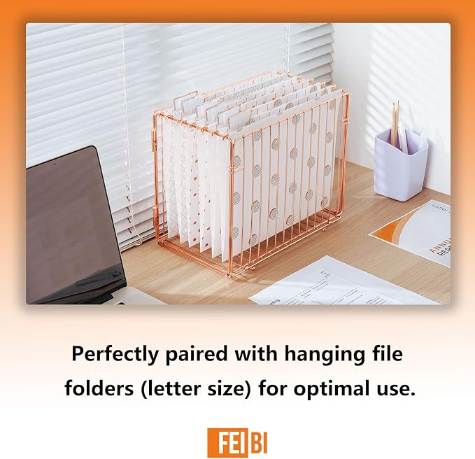 Foldable Rose Gold Hanging File Folder Organizer for Letter Size Files