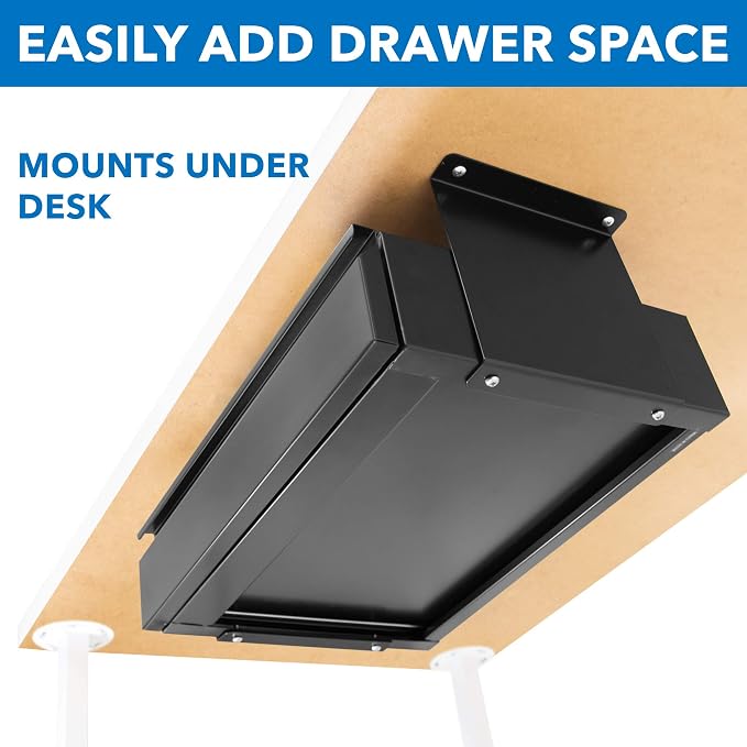 Mount-It! Hidden Under Desk Pull-Out Drawer with Shelf, Heavy-Duty Steel Under Table Storage Organizer, Smooth Slide Track, Fits Desks Over 0.71″ Thick, 11 lb Capacity
