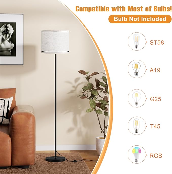 60'' Modern Floor Lamp with Shade, Tall Lamps for Living Room, Bedroom, Office, Dining Room, Beige Lampshade with Black Stripes(Without Bulb)