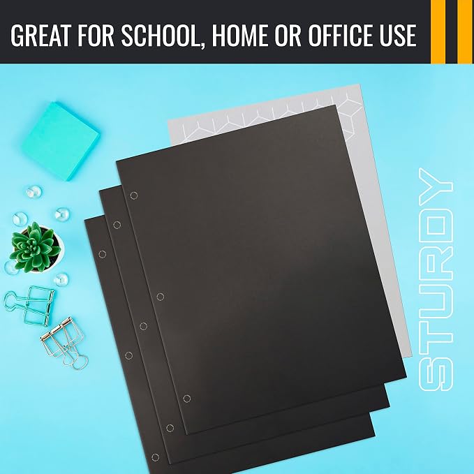 Better Office Products Two Pocket Portfolio Folders, 50-Pack, Black, Letter Size Paper Folders, 50 Pieces, Black