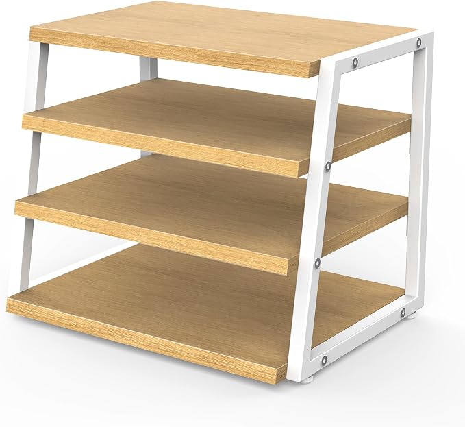 Fenge Desk Shelf Organizer, 4-Tier Tower Desktop Office Shelves, Oak | Wood and Metal Open Shelf, Corner File Organizer for Office Supplies, Top of Desk Organizers and Accessories