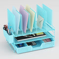 LEKETREE Teal Desk Organizer, Office Organization with Vertical File Holder, File Organizer with Drawer and Pen Holder, Desk Accessories and Workspace Organizers for Home Office (Sky Blue)