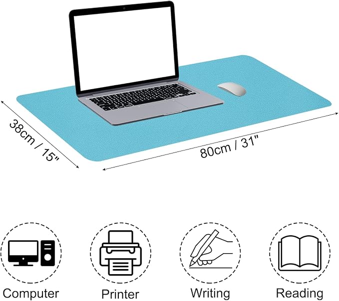 Patikil Desk Mat, 31"x15" Non-Slip Waterproof PU Leather Dual Sided for Office/Home, Blue