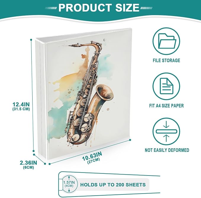 3 Ring Binder Orchestral Music 1.5" Round Ring Binders View Binder with 200 Sheet for Women Men Office Kids School Supplies, 1 Pack