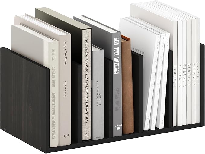 Furinno HERMITE Desk File Folder Organizers, 5-Space Vertical Desktop Office Organization Racks, Desk Top Display Book Shelf, for Paper, Office Supplies, Magazine, Espresso