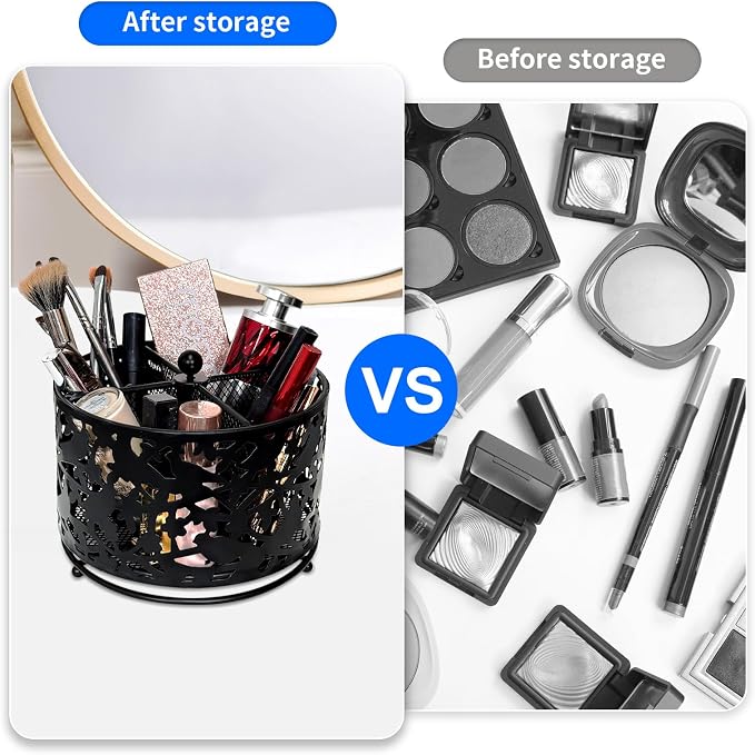 Pen Holder for Desk,360 Degree Rotating Pencil Holder Organizer | 4 Compartments,Large Capacity Pencil Holder for Desk,Metal Rust Prevention Pen Organizers(Bird Lace Pattern,No Hook)
