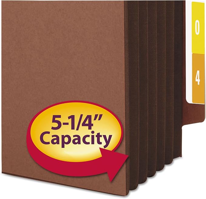 Smead End Tab Pocket, Reinforced Straight-Cut Tab, 5-1/4" Expansion, Extra Wide Legal Size, Redrope with Dark Brown Gusset, 10 per Box (74691)
