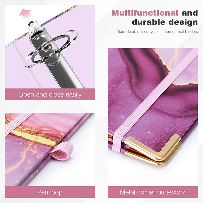 Ospelelf Mini 3 Ring Binder, 2 Inch, Cute Pink Marble Binder for 5.5" x 8.5" with 5 Tab Dividers, File Folder Labels and Low Profile Clipboards