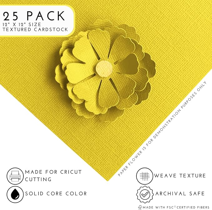 Lemon Twist —12x12 Textured Cardstock | 80lb Textured Yellow Scrapbook Paper | Premium Cardstock for Cricut Cutting | 25 Sheets