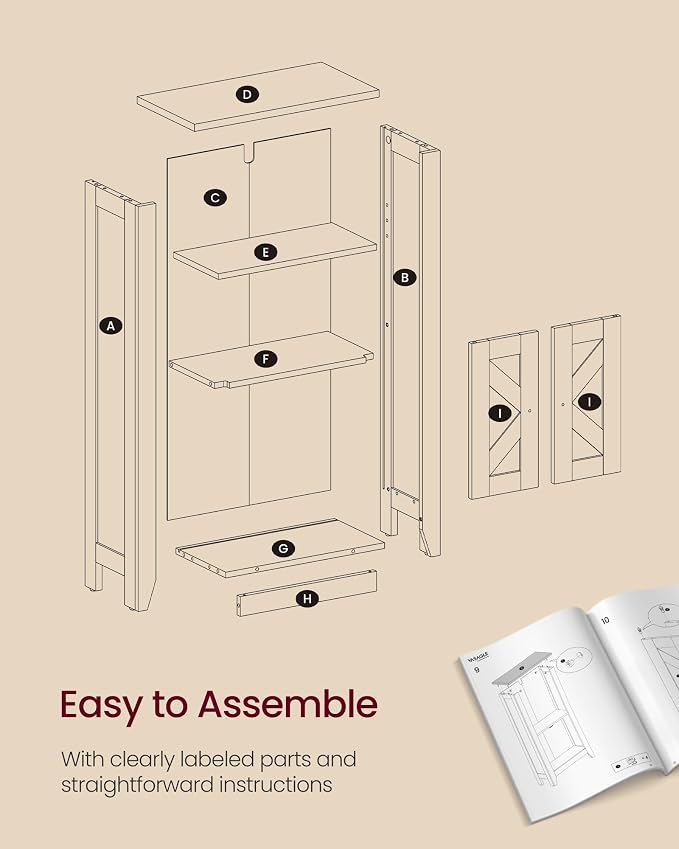VASAGLE LIRY Collection - Storage Cabinet, Farmhouse Floor Cabinet, Freestanding Storage Organizer for Bathroom Kitchen Entryway, Adjustable Shelf, Cloud White and Rustic Brown UBBK313W101S
