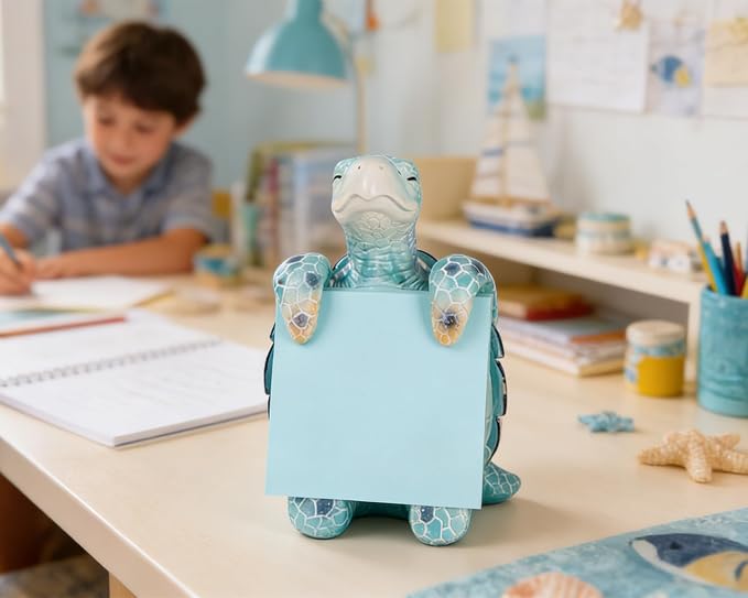 Sea Turtle Pop-Up Sticky Note Dispenser for 3 x 3 in Notes, Blue | Includes 100 sheets, handmade resin desk decor for office, home or classroom; gift for teachers, coworkers and turtle lovers