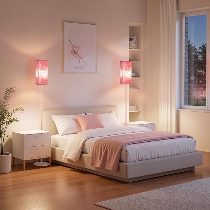 Floor Lamp, Pole Lamp with Foot Switch, Modern Standing Lamp Shade, Minimalist Freestanding Lamp (Bulb Not Included), for Living Room, Bedroom Office ETL Listed, Sakura Pink PCP07LD05