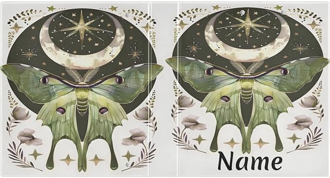 Custom 3 Ring Binder Moth Moon Art 1.5" Round Ring Binders Personalized Name View Binder with 200 Sheet for Women Men Office Kids School Supplies, 1 Pack
