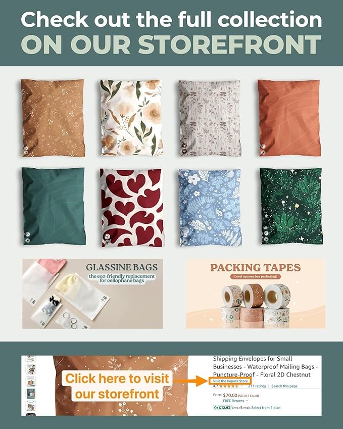 Poly Mailers 12x15.5 Inch - 100 pack Biodegradable Shipping Bags for Clothes and Large Items - Impack Self-Seal Waterproof Thick Mailing Envelope for Accessories & Clothing - Floral Chestnut