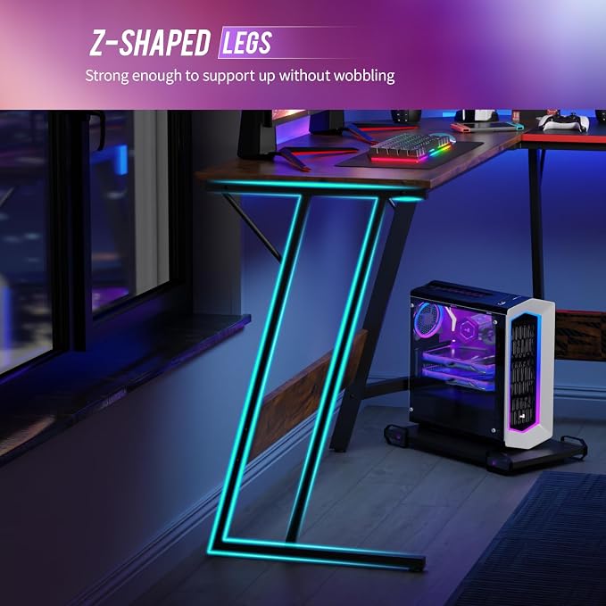 FDW L Shaped 51 Inch Gaming Desk,Corner Computer Desk,PC Gaming Desk,Writing Workstation with Large Monitor Stand for Home Office,Brown