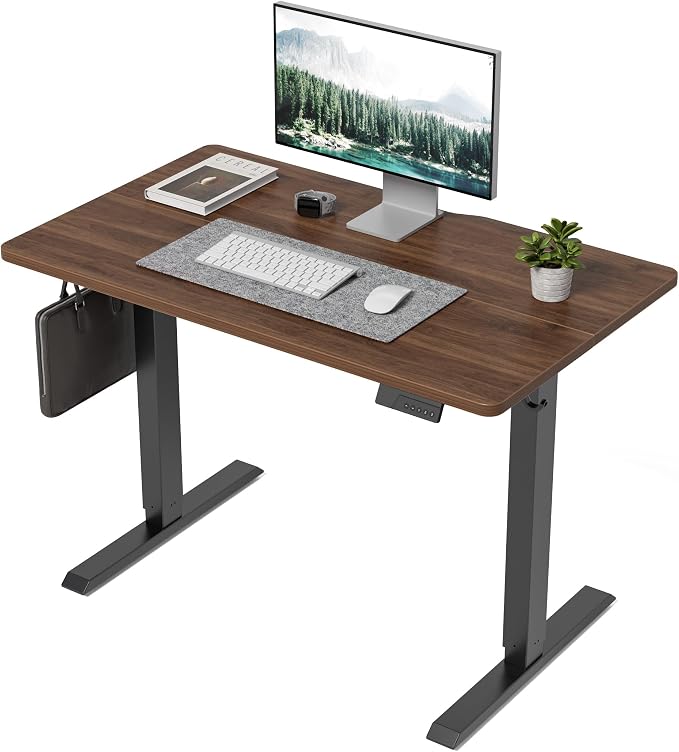 DESINO Standing Desk, 32 × 19 Inches Electric Height Adjustable, Sit and Stand Up, Computer Office Desk with Splice Board, Black Frame/Black Walnut TOP