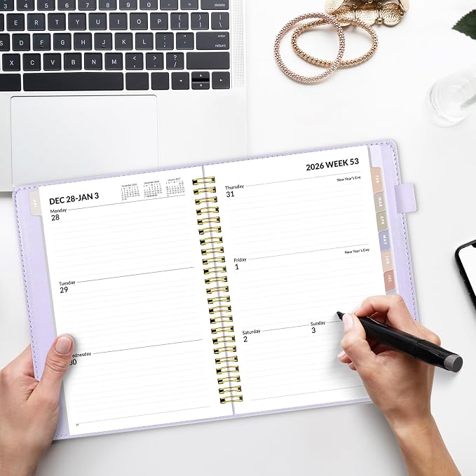 SUNEE 2027 Weekly & Monthly Planner 6.2"x8.5"- 12 Month (January 2027 - December 2027), Vegan Leather Cover, Pocket, Bookmark, Notes, Monthly Tab, Purple