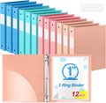 Henoyso 1 Inch 3 Ring Colored Binders Soft Flexible, 8.5'' x 11'' Plastic Floppy Binders Bendable with 2 Pockets, Colorful Binder Bulk for School Office Business ，12 Pack (Assorted Vibrant Color)