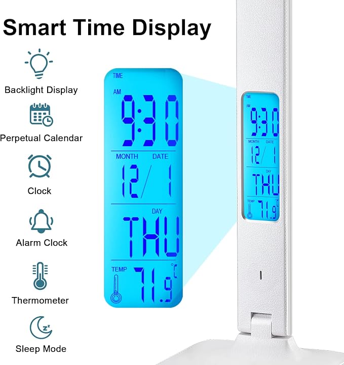 Desk Lamp with Wireless Charger: USB Charging Port, Table Lamp with Clock, Desk Lamps for Home Office College Dorm Room Essentials