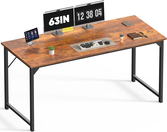 DUMOS 63 Inch Small Computer Desk, Gaming Desks for Home Office Bedroom | Modern Study Writing Work Table, Craft PC Desk Simple Workstation with Reinforcement Structure, Modern Rustic Brown