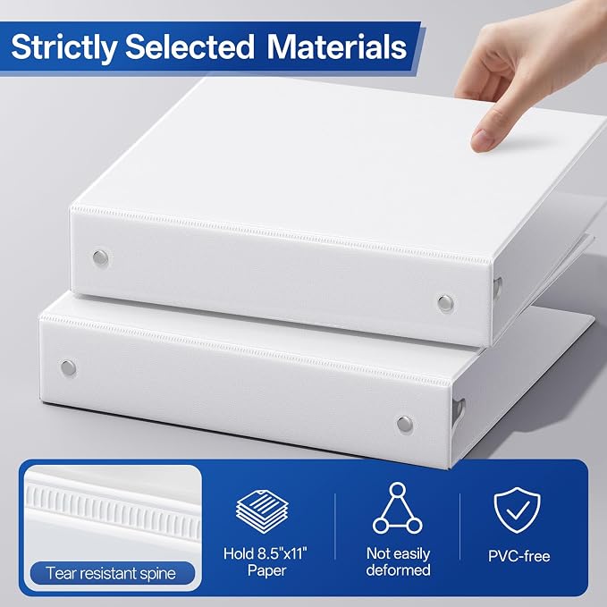 GNL 1.5 Inch 3 Ring Binders Economy 10 Packs White, 1 1/2" Three Ring (Fits 325 Sheets of 8.5x11 Paper) Clear View PVC-Free & Non-Stick for School or Office Supplies