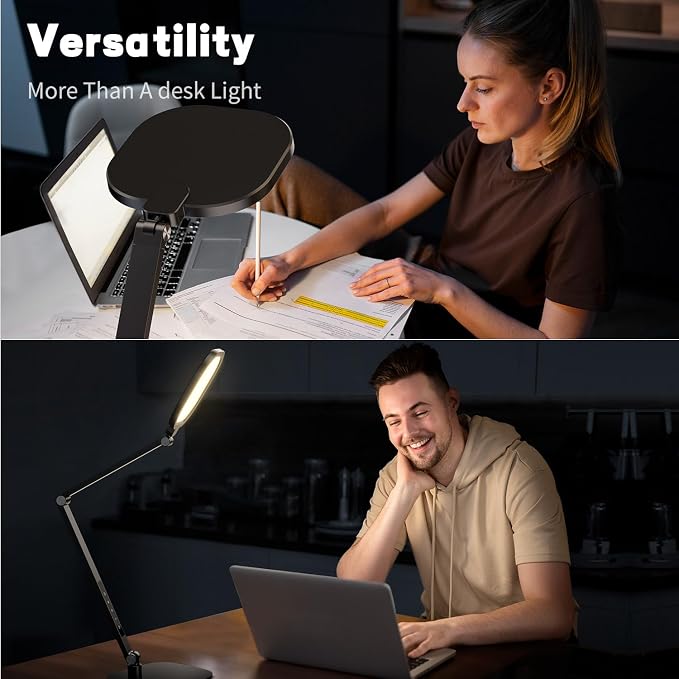 LED Desk Lamp for Home Office, Soft Edge-lit Design - Modern Style | Eye-Caring Diffused Light, Professional Computer Light for Reading, Crafts & Zoom, Dimmable with 30 Modes, Memory & Timer