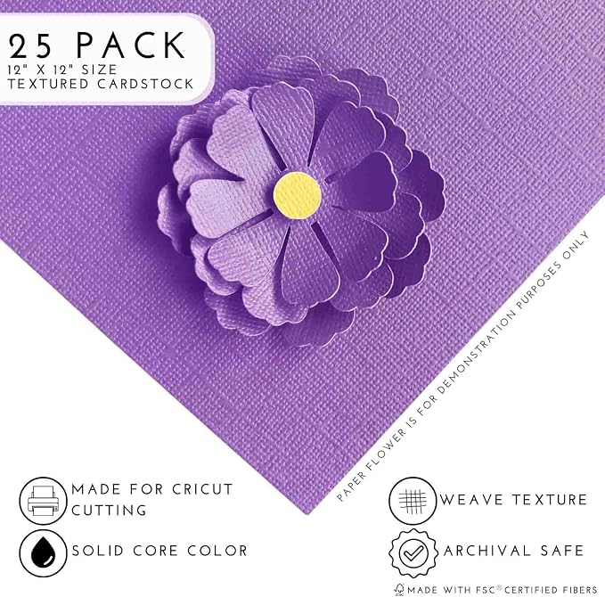 VIOLET—12x12 Textured Cardstock | 80lb Textured Purple Scrapbook Paper | Premium Cardstock for Cricut Cutting | 25 Sheets