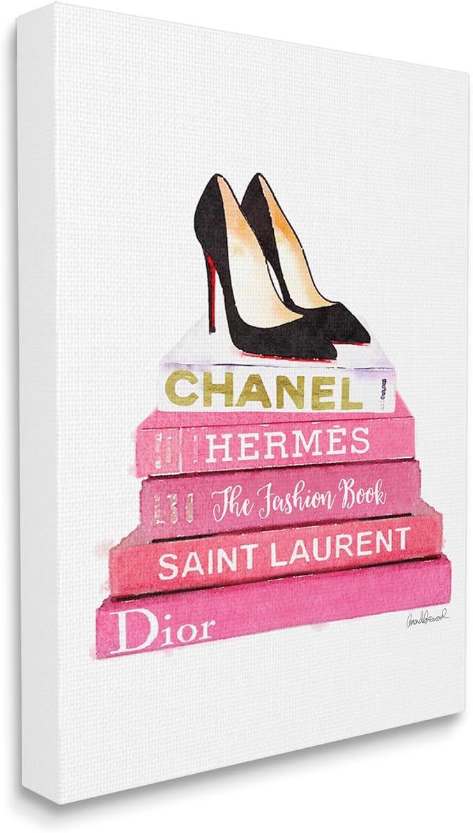 Glam Pink Fashion Books Pump Heels, 16 x 20 Inch Canvas Wall Art | Stupell Industries · By Amanda Greenwood · Ready to hang · Fashion still life charm · Made in USA