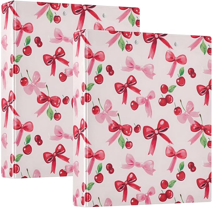 Cherries Red Bows 3 Ring Binder 1.5 Inch 2 Pack with 200 Sheet for Kids School Supplies Women Men Office