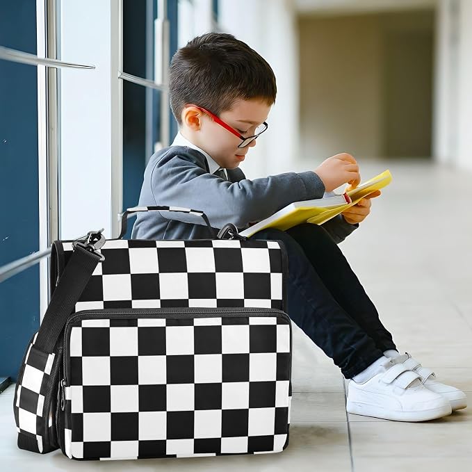 Checkered Flag Binder Bag 3 Ring Zipper with Handle Shoulder Strap | for School Work Office Organizer Storage Case