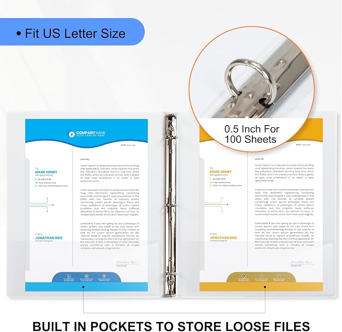 Customizable Round Ring Binder, 0.5 Inch 3 Ring Binder, Minimalist PVC-Free Binder with Clear View Cover, Lay-Flat Design for Lightweight Daily Organization at Home, School & Office