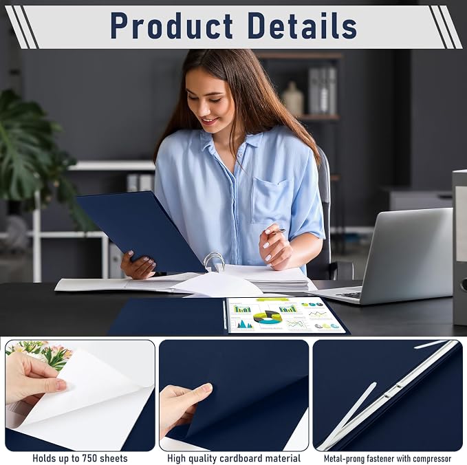 Resurhang 60 Pcs 11x17 Inch Pressboard Report Cover, 3" Capacity Presentation Binder Folder with Metal Prong Paper Fastener to Neatly Bind Reports Proposals Transcripts, Other Documents (Blue)