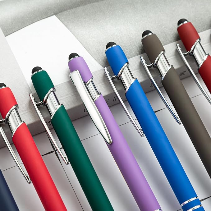 HEYZARDA Personalized Pens with Name Text Logo Custom Ballpoint Pen for Business Office Events with Stylus for Touchscreen 10 Pcs Grey