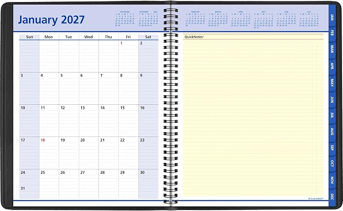 AT-A-GLANCE 2027 Appointment Book Planner, Weekly & Monthly, 13-Month Jan-Jan, 8" x 10", QuickNotes, Black (76010527)